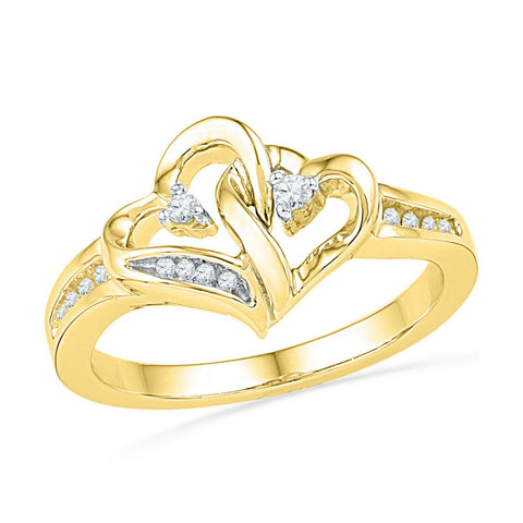 10kt Yellow Gold Womens Round Diamond Double Heart Love Ring 1/10 Cttw 101813 - shirin-diamonds