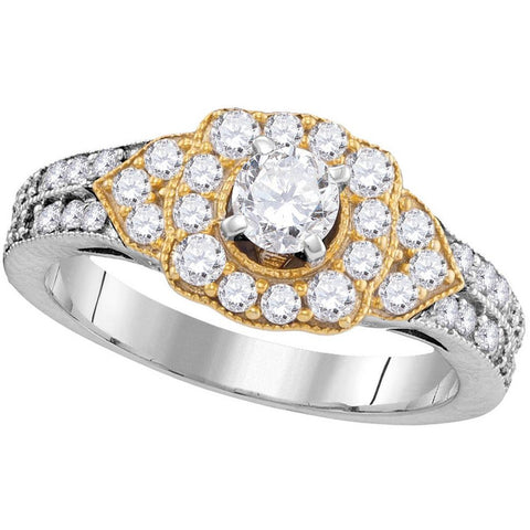14kt White Gold Womens Round Diamond 2-tone Bridal Wedding Engagement Ring 1.00 Cttw 105847 - shirin-diamonds