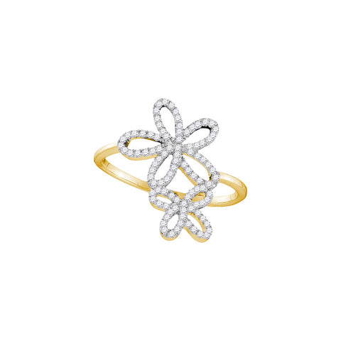 10kt Yellow Gold Womens Round Diamond Flower Star Cluster Ring 1/5 Cttw 105893 - shirin-diamonds
