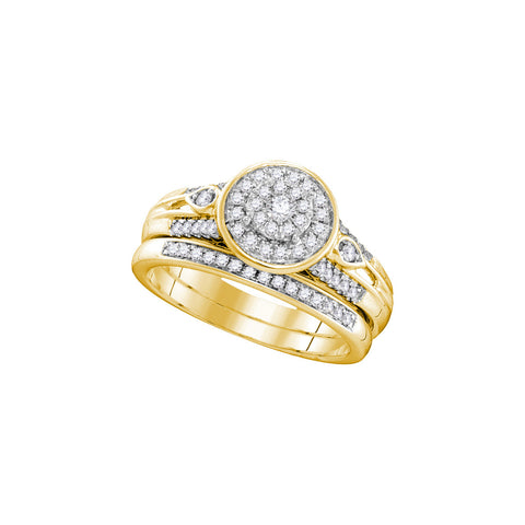 10k Yellow Gold Womens Round Diamond Halo Bridal Wedding Engagement Ring Band Set 3/8 Cttw 106194 - shirin-diamonds