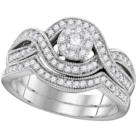 10kt White Gold Womens Round Diamond Milgrain Twist Bridal Wedding Engagement Ring Band Set 1/2 Cttw 106391 - shirin-diamonds