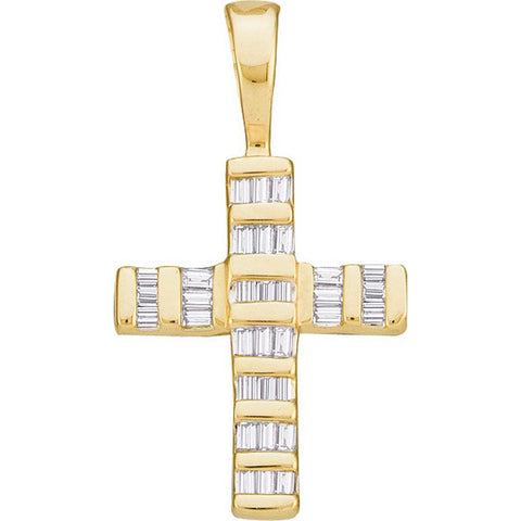 10kt Yellow Gold Womens Baguette Diamond Cross Pendant 1/4 Cttw 10715 - shirin-diamonds