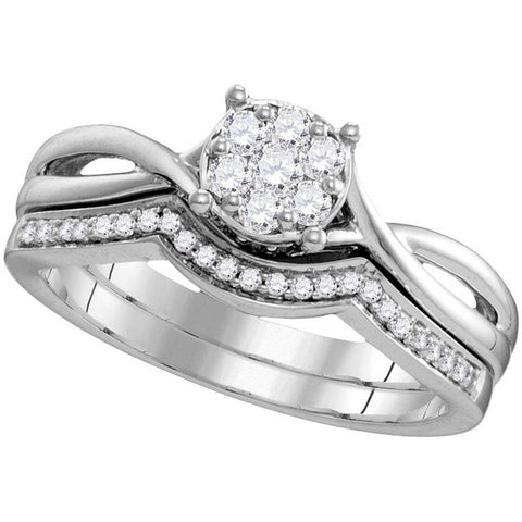 10kt White Gold Womens Round Diamond Twist Bridal Wedding Engagement Ring Band Set 1/3 Cttw 109784 - shirin-diamonds
