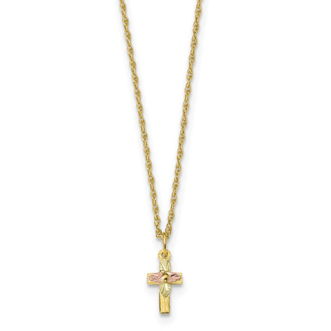 10k Tri-Color Black Hills Gold Cross Necklace 10BH703 - shirin-diamonds