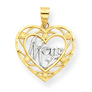 10k & Rhodium Mom Heart Charm 10C960 - shirin-diamonds