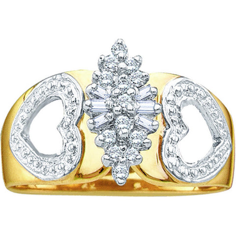 10kt Yellow Gold Womens Round Diamond Double Heart Cluster Ring 1/8 Cttw 11181 - shirin-diamonds