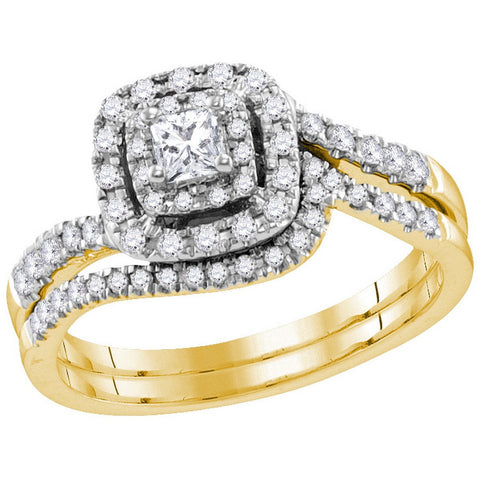 14kt Yellow Gold Womens Princess Diamond Bridal Wedding Engagement Ring Band Set 1/2 Cttw 113699 - shirin-diamonds