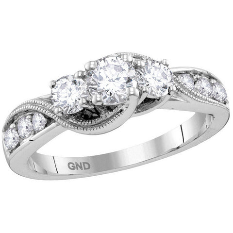14kt White Gold Womens Round Diamond 3-stone Milgrain Bridal Wedding Engagement Ring 1.00 Cttw 114166 - shirin-diamonds