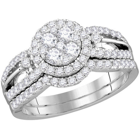 14kt White Gold Womens Round Diamond Cluster Bridal Wedding Engagement Ring Band Set 1.00 Cttw 114525 - shirin-diamonds