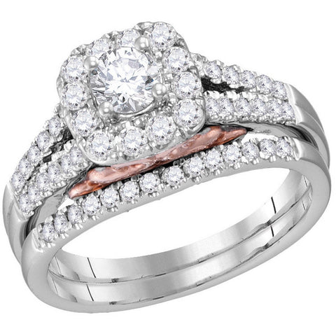 14kt White Gold Womens Round Diamond Halo Bridal Wedding Engagement Ring Band Set 1.00 Cttw 114792 - shirin-diamonds