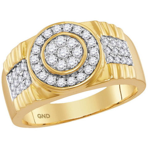 10kt Yellow Gold Mens Round Diamond Concentricle Circle Flower Cluster Ring 7/8 Cttw 114950 - shirin-diamonds