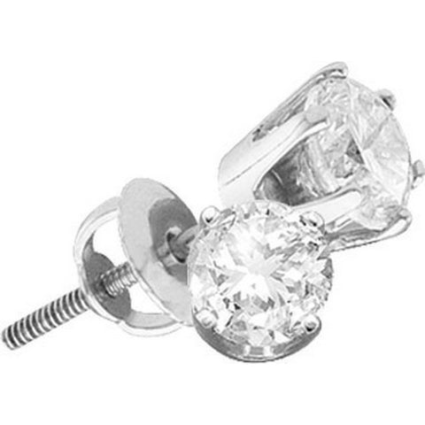 14kt White Gold Womens Round Diamond Solitaire I1 JK Screwback Stud Earrings 3/4 Cttw 12027 - shirin-diamonds