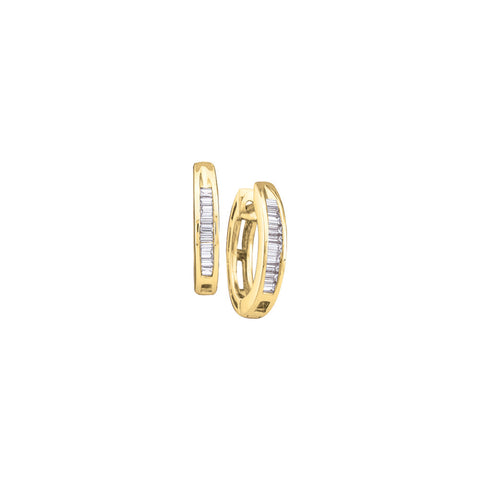 10kt Yellow Gold Womens Baguette Diamond Huggie Hoop Earrings 1/6 Cttw 13510 - shirin-diamonds