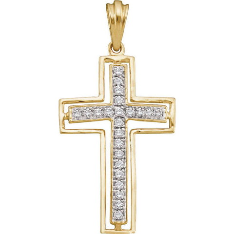 10kt Yellow Gold Womens Round Diamond Cross Pendant 1/4 Cttw 18368 - shirin-diamonds