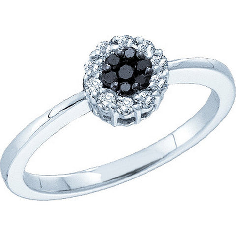 14kt White Gold Womens Round Black Colored Diamond Slender Flower Cluster Ring 1/4 Cttw 51149 - shirin-diamonds