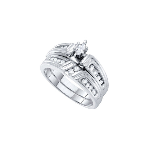 14k White Gold Womens Marquise Diamond Bridal Wedding Engagement Ring Band Set 3/8 Cttw 53213 - shirin-diamonds