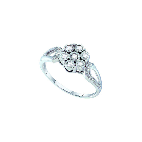 Sterling Silver Womens Round Diamond Illusion-set Flower Cluster Ring 1/8 Cttw 55766 - shirin-diamonds