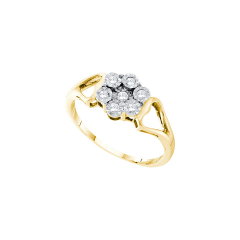 Yellow-tone Sterling Silver Womens Round Illusion-set Diamond Flower Cluster Ring 1/8 Cttw 55769 - shirin-diamonds
