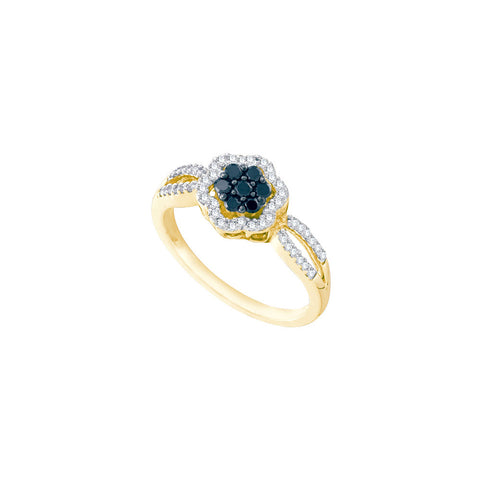 10kt Yellow Gold Womens Round Black Colored Diamond Flower Cluster Ring 1/3 Cttw 58728 - shirin-diamonds
