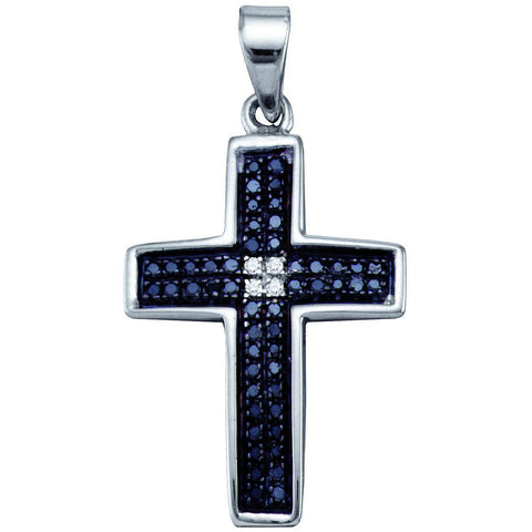 Sterling Silver Womens Round Black Colored Diamond Christian Cross Pendant 1/6 Cttw 60089 - shirin-diamonds