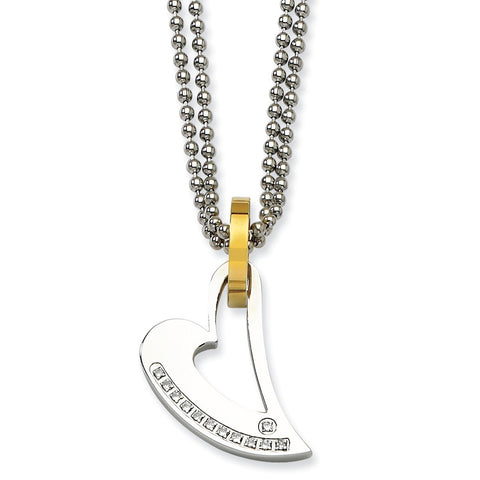 Stainless Steel Yellow IP-plated Circle & Heart with CZs Necklace 22 Inch