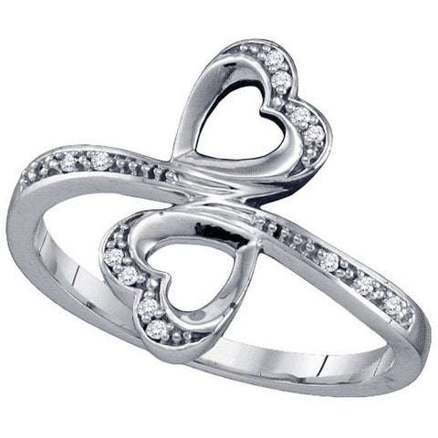 10kt White Gold Womens Round Diamond Double Heart Bypass Ring 1/20 Cttw 64806 - shirin-diamonds