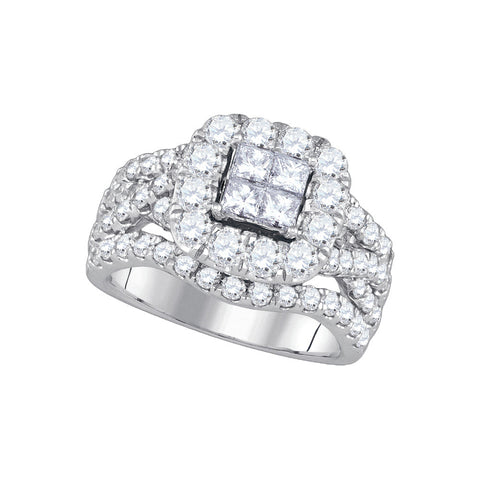 14kt White Gold Womens Princess Diamond Cluster Halo Twist Bridal Wedding Engagement Ring 2-1/2 Cttw 86829 - shirin-diamonds