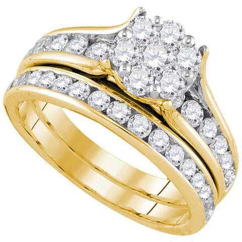 14kt Yellow Gold Womens Round Diamond Flower Cluster Bridal Wedding Engagement Ring Band Set 1-1/2 Cttw 92718 - shirin-diamonds