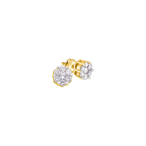 14k Yellow Gold Round Diamond Flower Cluster Womens Screwback Stud Earrings 1/6 Cttw 9275 - shirin-diamonds
