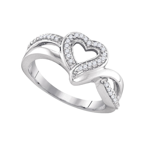 Sterling Silver Womens Round Diamond Heart Frame Cluster Ring 1/8 Cttw 94520 - shirin-diamonds