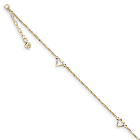 14k Diamond-cut Hearts with 9in 1in ext Anklet ANK218 - shirin-diamonds