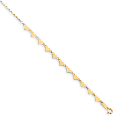 14K Oval Link Chain with Hearts w/ 1in Ext Anklet ANK245 - shirin-diamonds