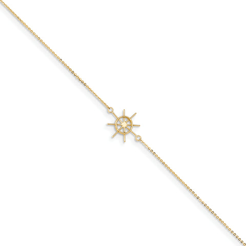 14k Polished Captains Wheel w/1in. Ext. Anklet ANK285 - shirin-diamonds