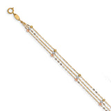 14k Tri-color 3-Strand Diamond-cut Beaded Anklet ANK290 - shirin-diamonds
