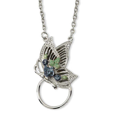 Silver-tone Butterfly Enameled Flower Eyeglass Holder 28 Necklace BF592 - shirin-diamonds