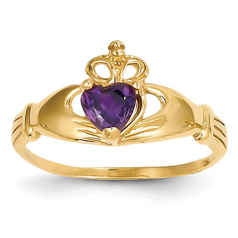 14k CZ February Birthstone Claddagh Heart Ring D1793 - shirin-diamonds