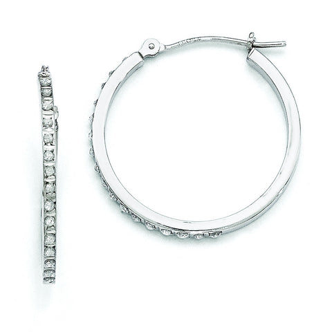 14k White Gold Diamond Fascination Round Hinged Hoop Earrings DF145 - shirin-diamonds