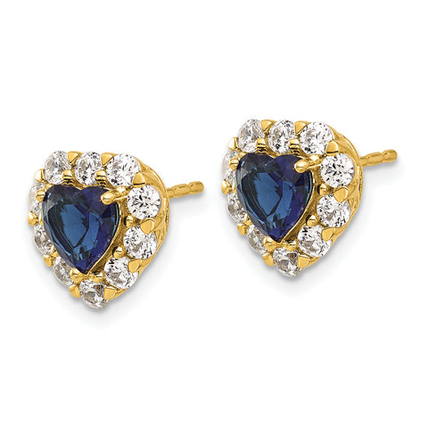 14K Lab Grown Diamond & Cr Sapphire Halo Heart Post Earrings 1.3CTW