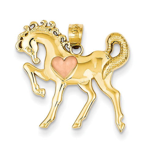 14k Yellow & Rose Gold Horse w/Heart Charm K4862 - shirin-diamonds