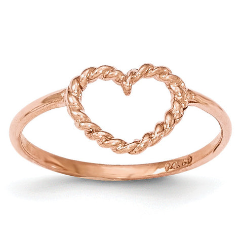14k Rose Gold Polished & Textured Heart Ring K5749 - shirin-diamonds