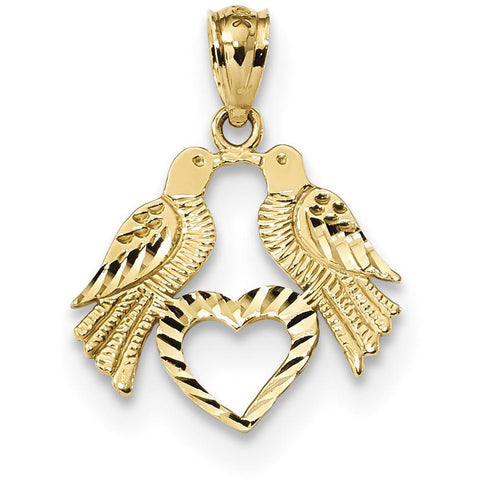 14k Polished Diamond-cut Love Birds with Heart Pendant K5992 - shirin-diamonds