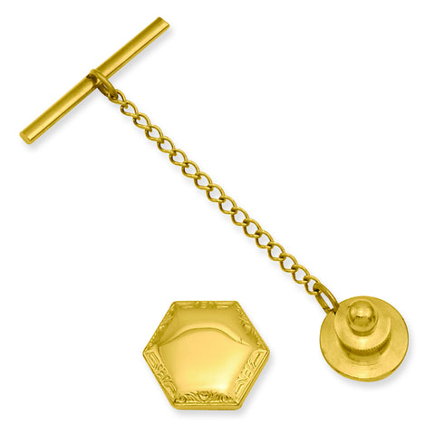 Gold-plated Hexagon Tie Tack KW577 - shirin-diamonds
