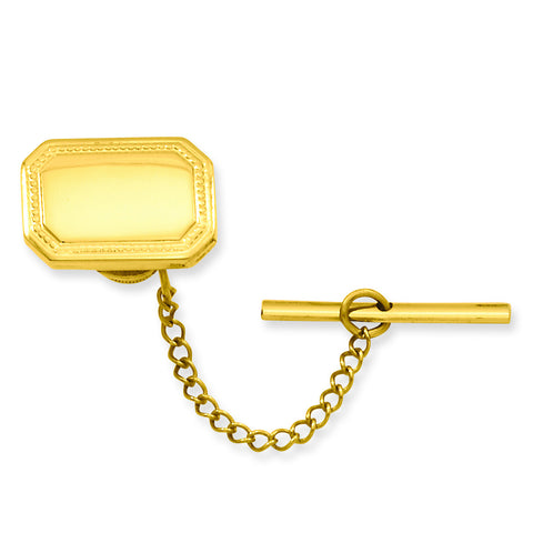 Gold-plated Polished Rectangle Tie Tack KW596 - shirin-diamonds
