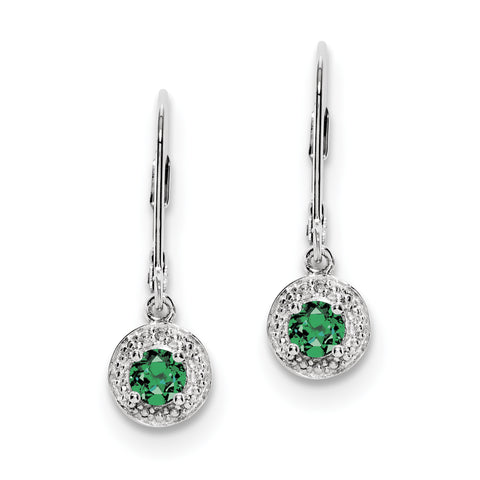 Sterling Silver Rhodium-plated Diam. & Created Emerald Earrings QBE11MAY - shirin-diamonds