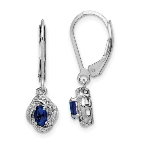 Sterling Silver Rhodium-plated Diam. & Created Sapphire Earrings QBE12SEP