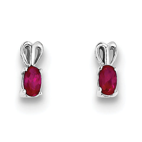 Sterling Silver Rhodium-plated Created Ruby Earrings QBE20JUL - shirin-diamonds