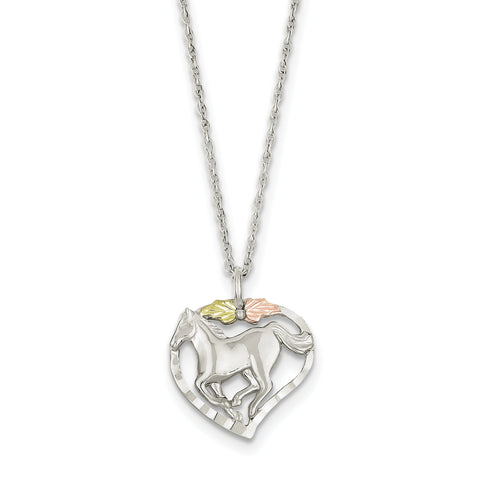 Sterling Silver & 12K Horse In Heart Necklace QBH168 - shirin-diamonds