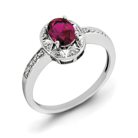 Sterling Silver Rhodium-plated Diam. & Created Ruby Ring QBR10JUL - shirin-diamonds
