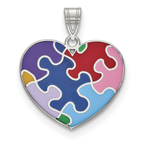 Sterling Silver Rhod-plated Enameled Autism Heart Pendant QC9338 - shirin-diamonds