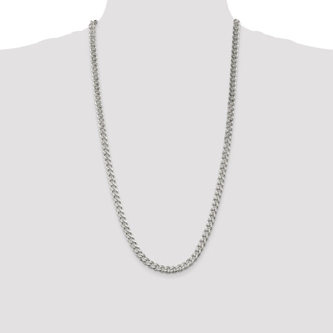 Sterling Silver 7mm Curb Chain (Weight: 50.32 Grams, Length: 28 Inches)